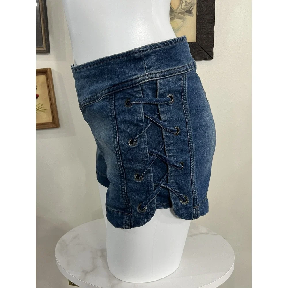 Free People Dark Blue Lace-Up Side High-Rise Denim Shorts Size 29